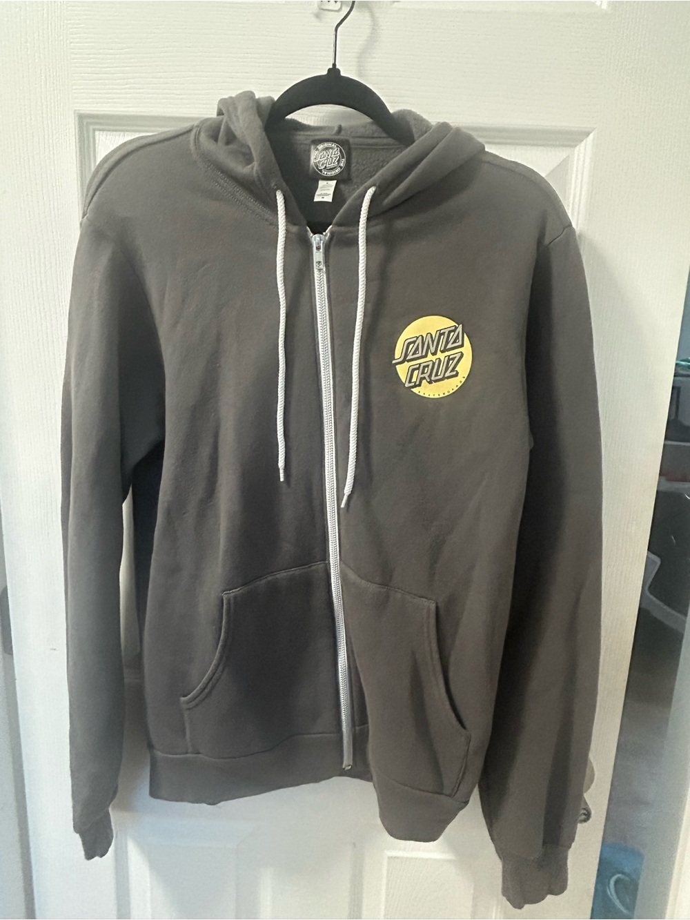 Santa Cruz Skateboards Gray Zip-Up Hoodie with Yellow Logo
